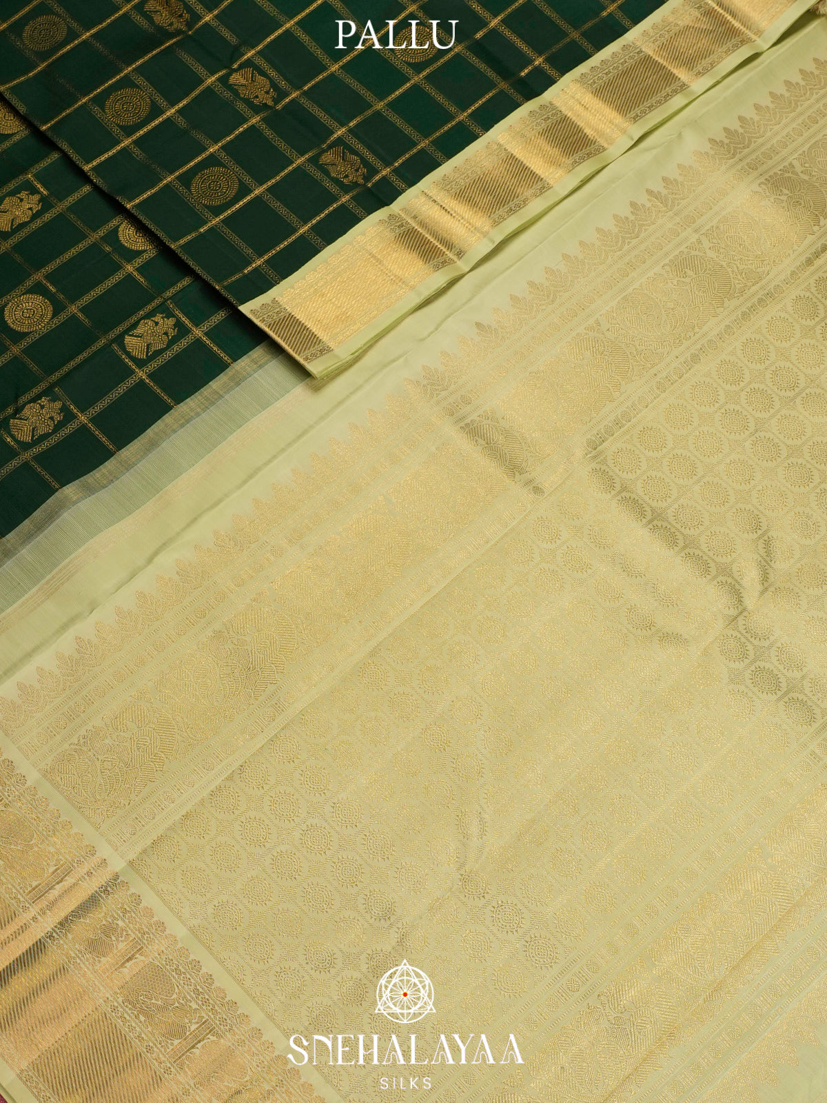 Bottle Green Kanjivaram Silk Saree with Gold Zari Border