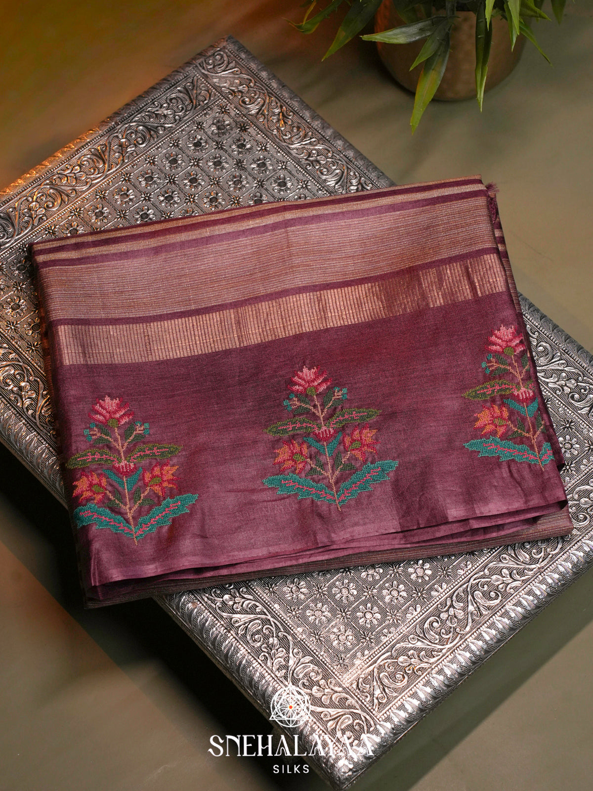 Wine  Tussar Saree