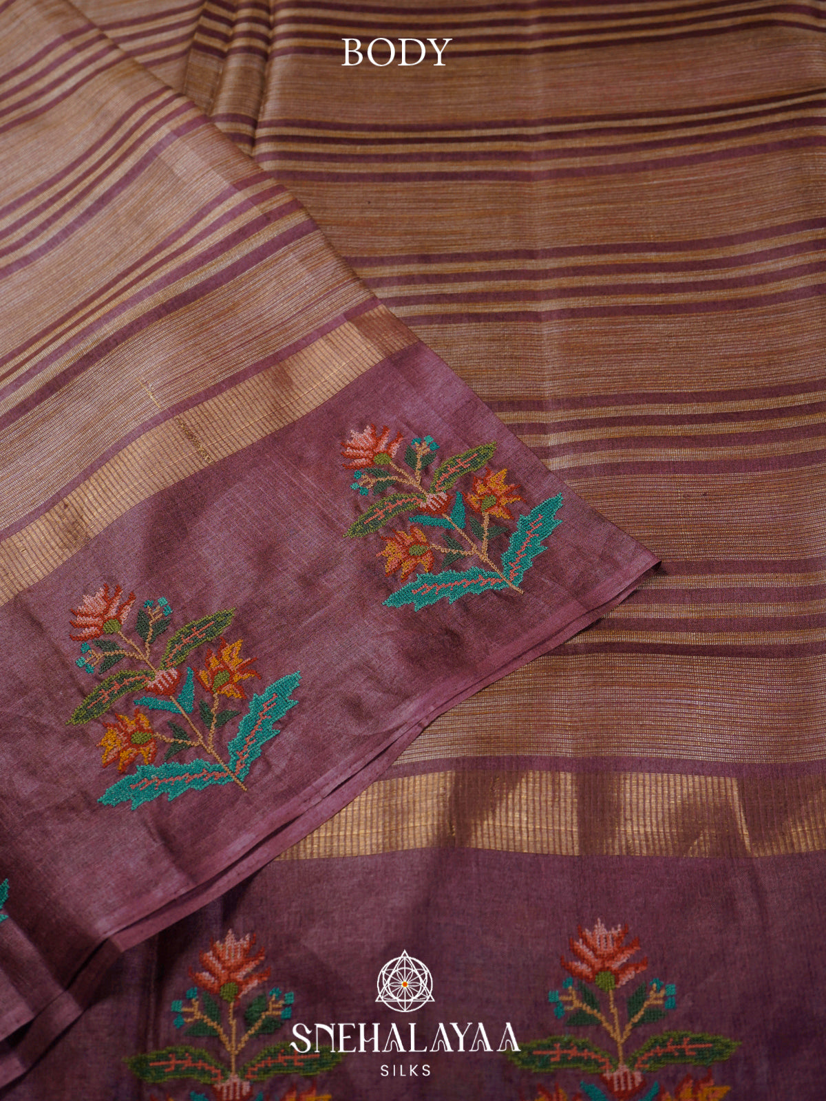 Wine  Tussar Saree