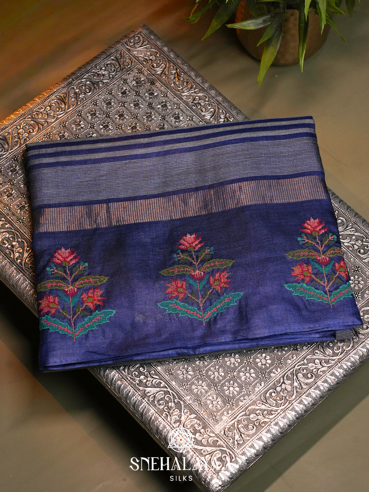 Blue  Tussar Saree