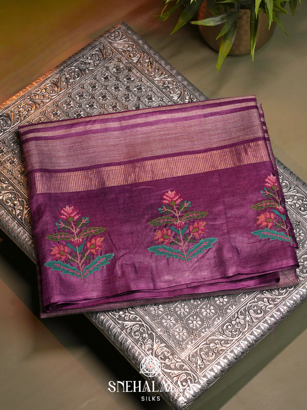 Magenta  Tussar Saree