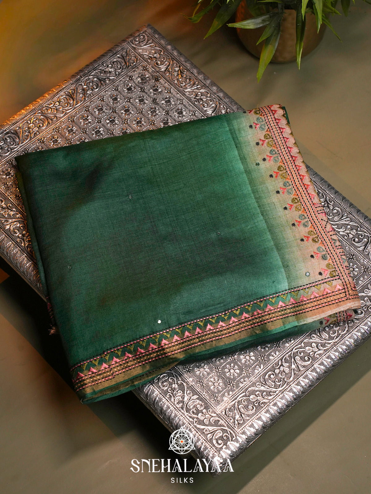 Forest Green  Tussar Saree