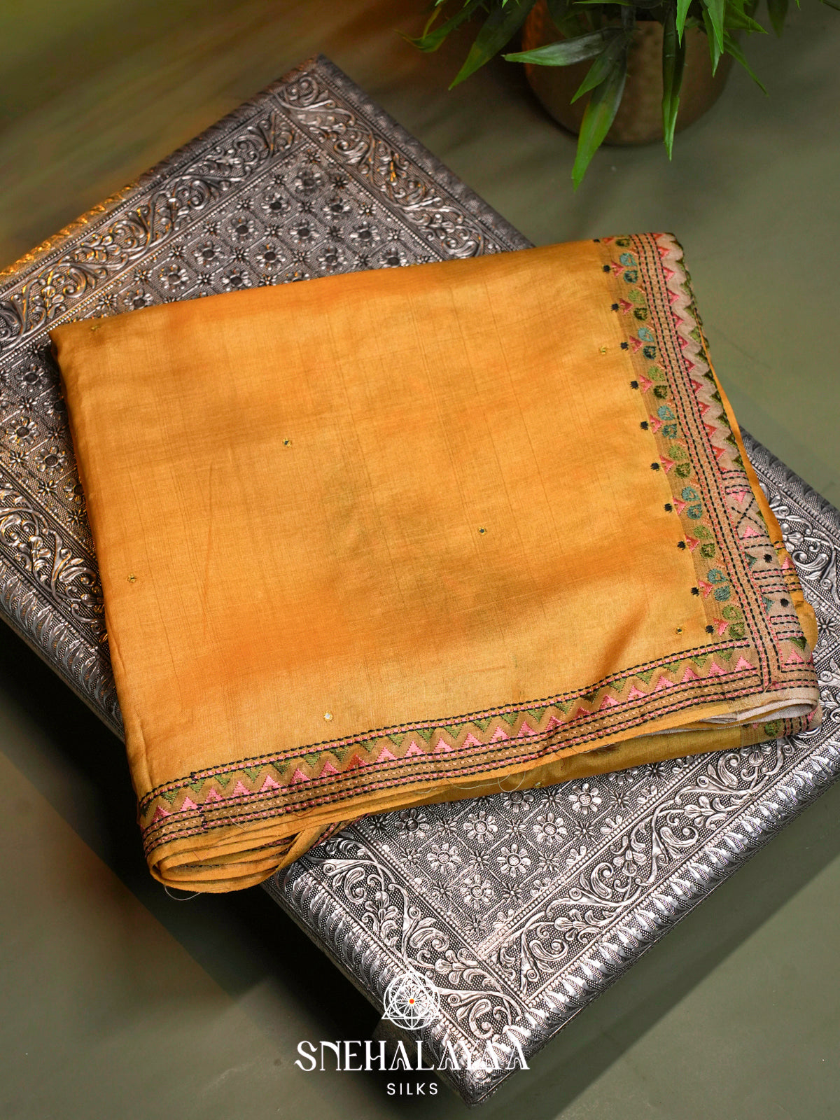 Mango Yellow  Tussar Saree