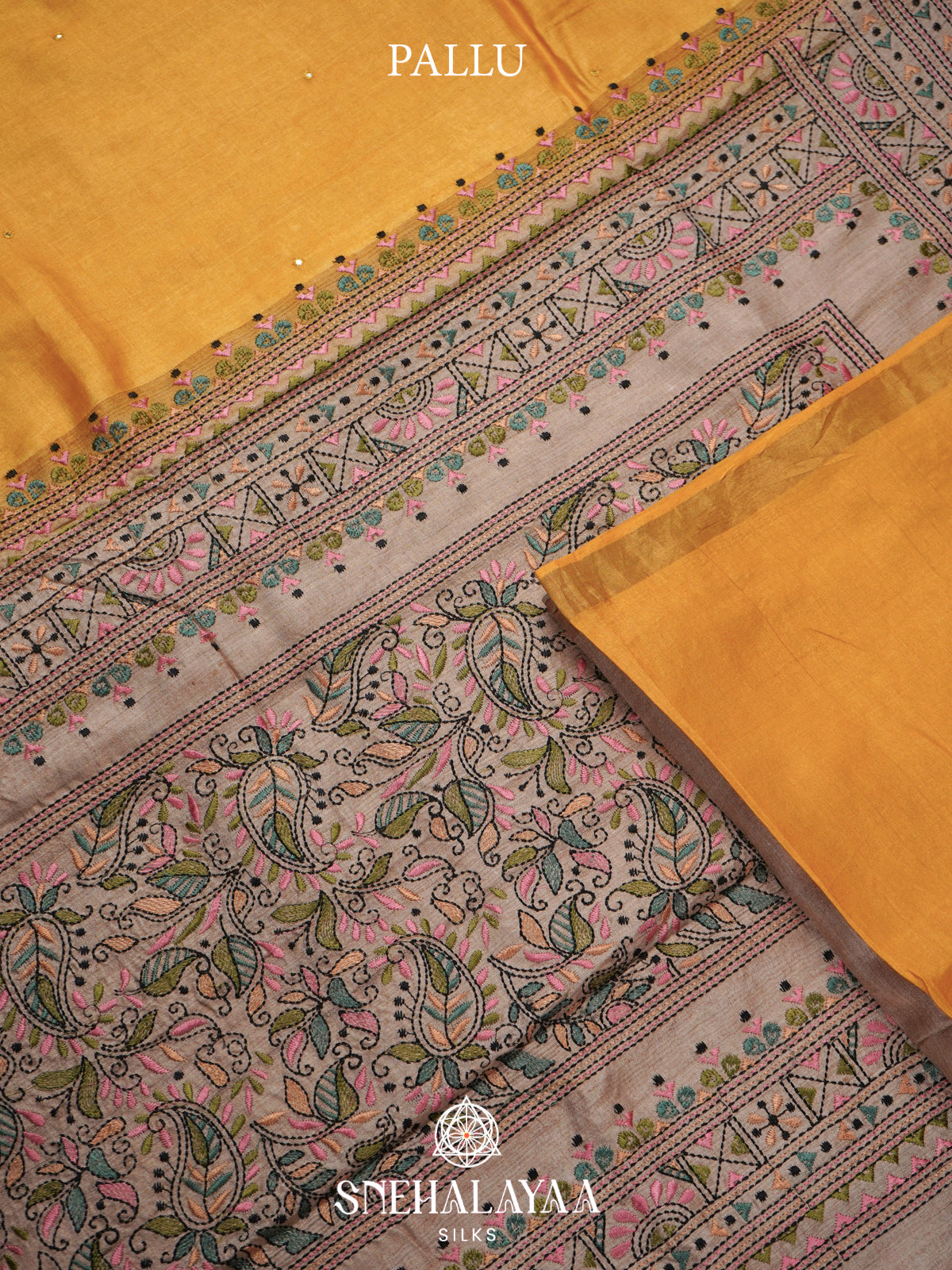 Mango Yellow  Tussar Saree