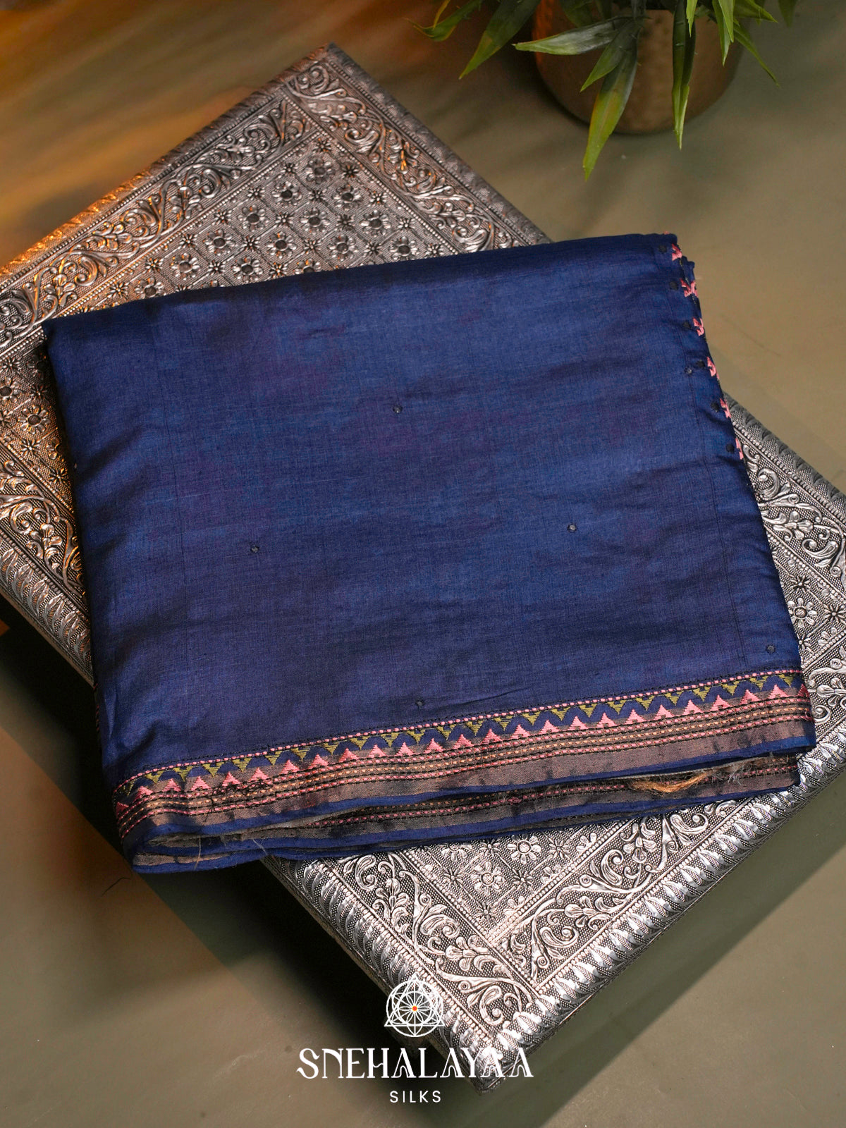 Navy Blue  Tussar Saree