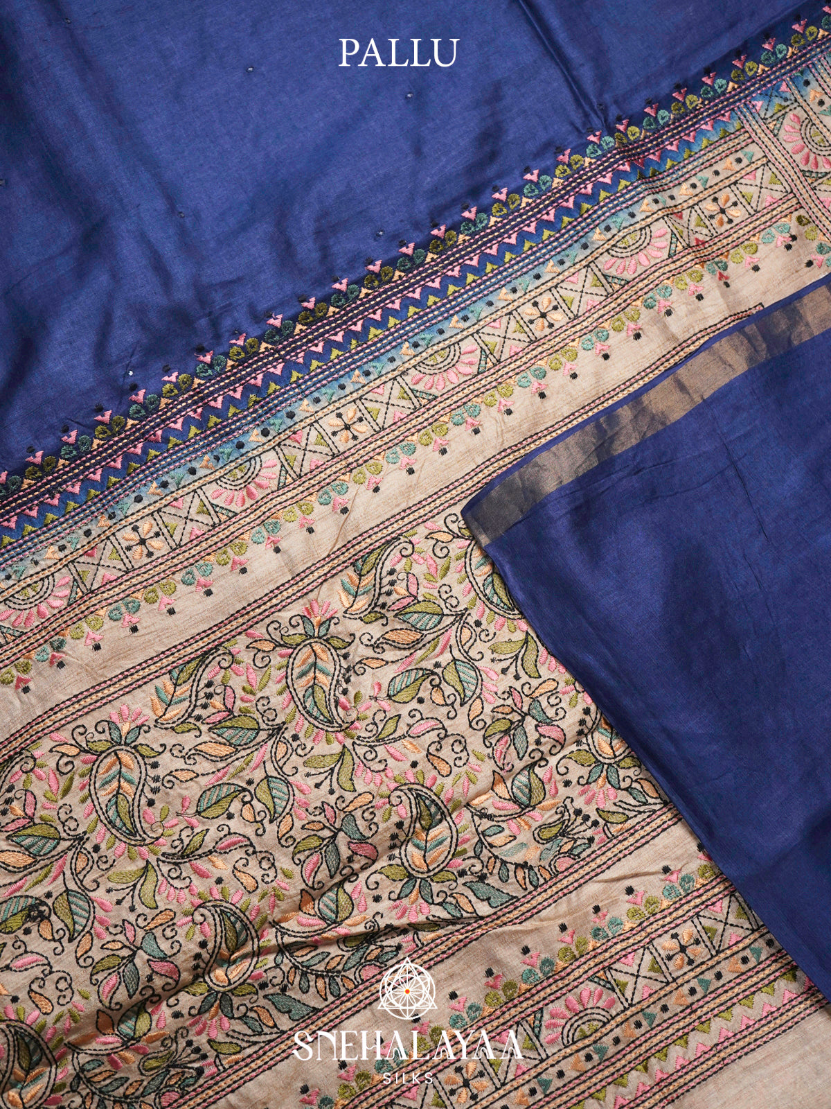 Navy Blue  Tussar Saree