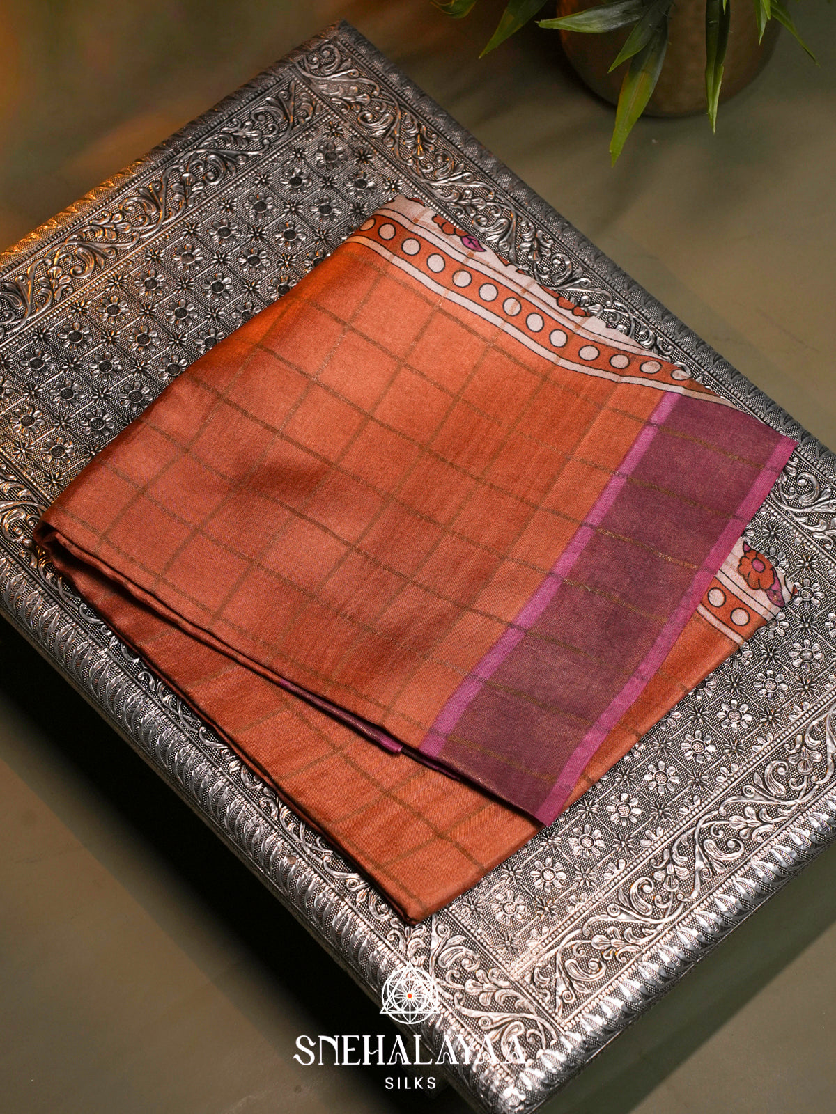 Orange  Tussar Saree