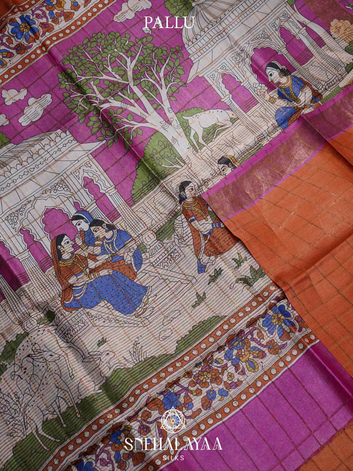 Orange  Tussar Saree