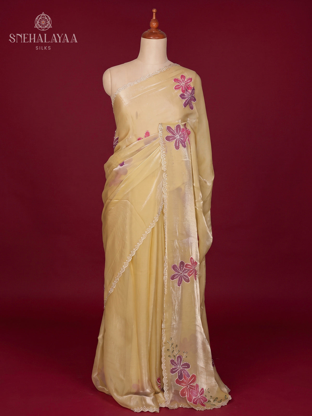 Cream Yellow Designer Saree