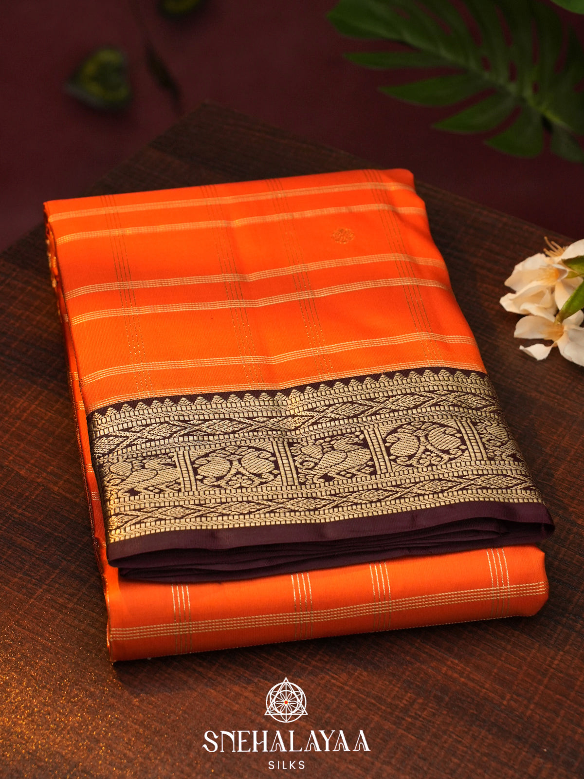 Rust Orange  Kanjivaram Silk Saree