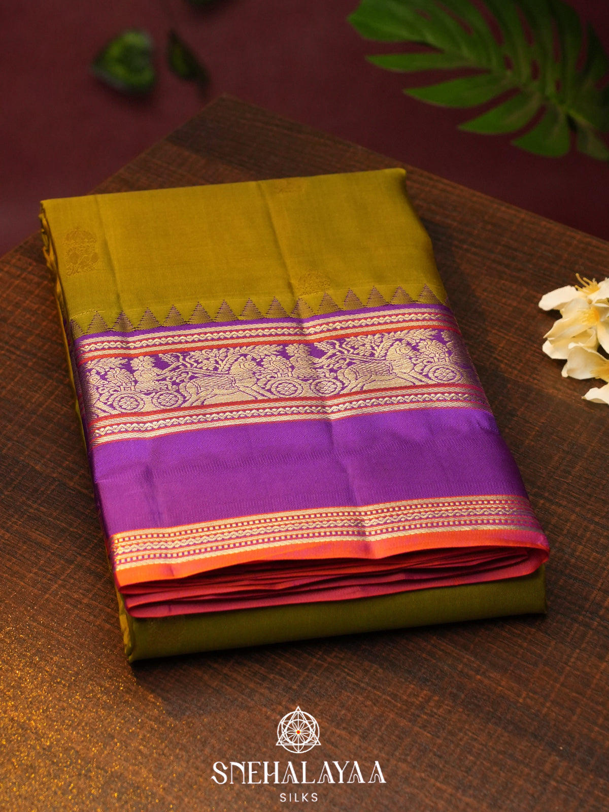 Olive Green  Kanjivaram Silk Saree