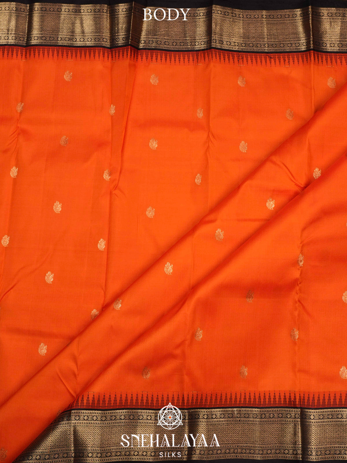 Rust Orange  Kanjivaram Silk Saree