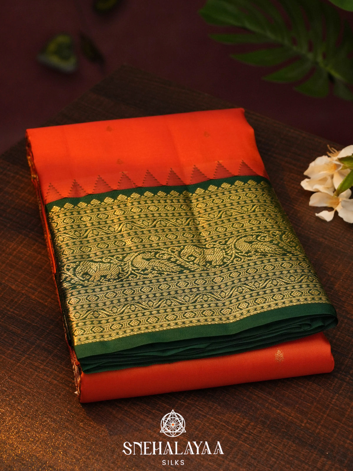 Rust Orange  Kanjivaram Silk Saree
