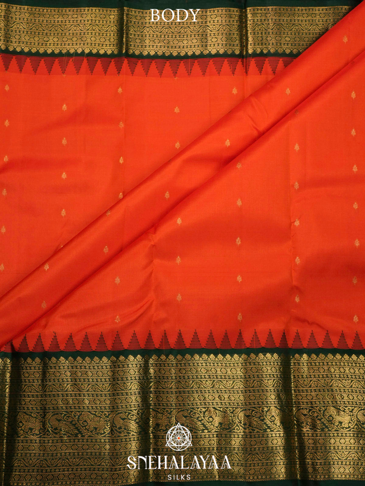 Rust Orange  Kanjivaram Silk Saree
