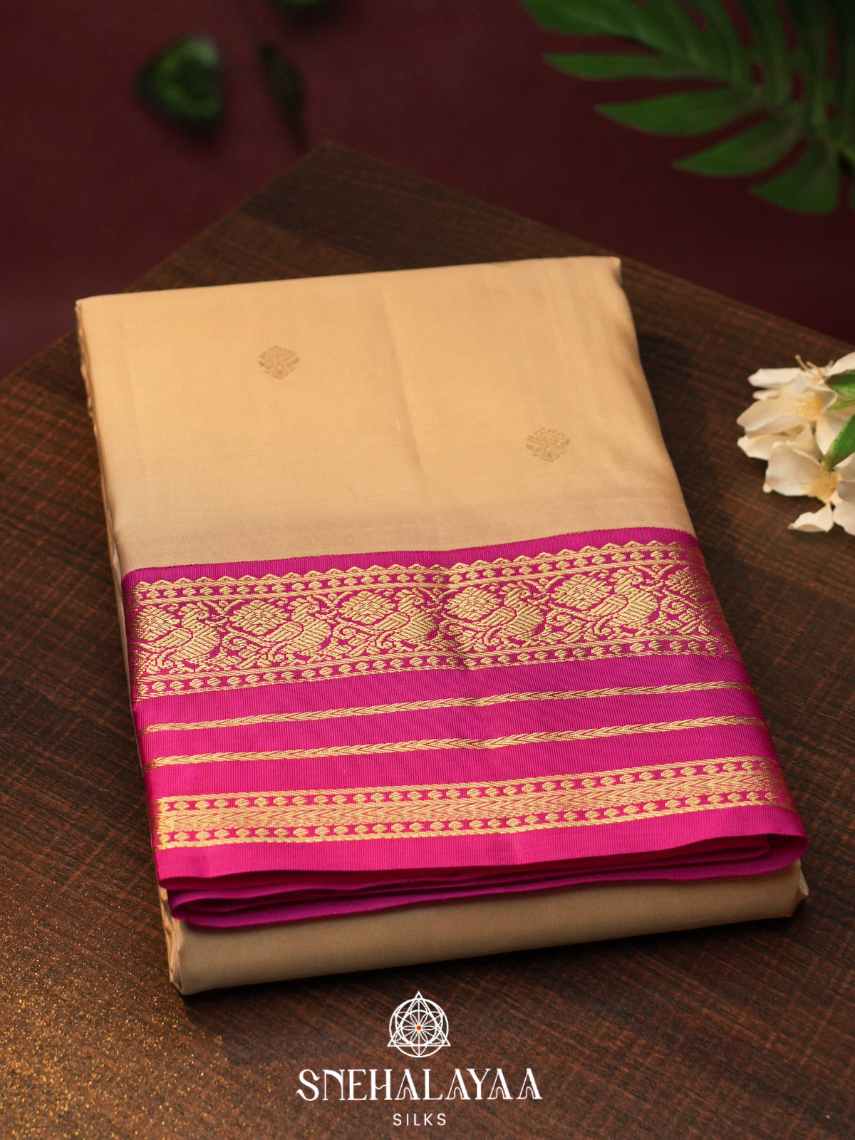 Cream Kanjivaram Silk Saree