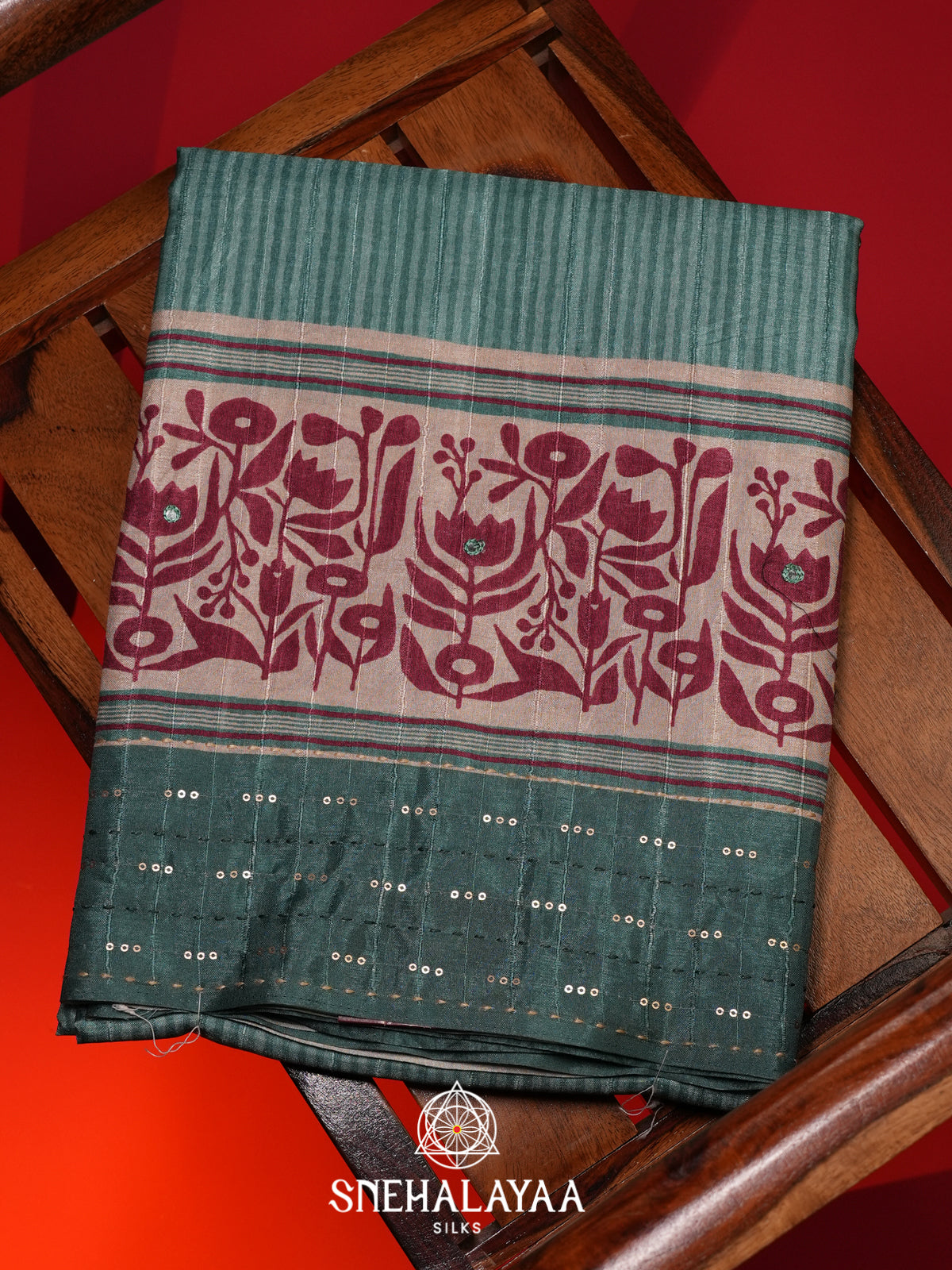 Teal Green Tussar saree