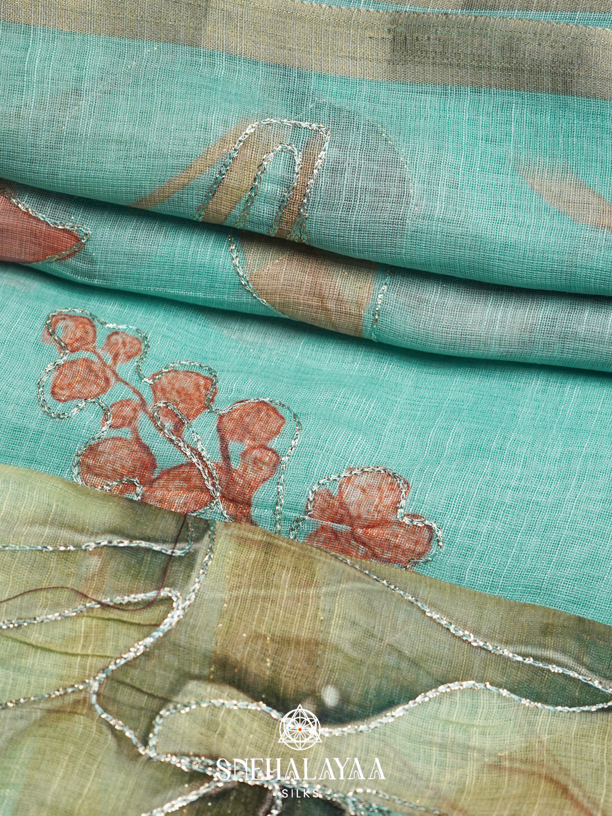 Mint Blue  Linen Saree