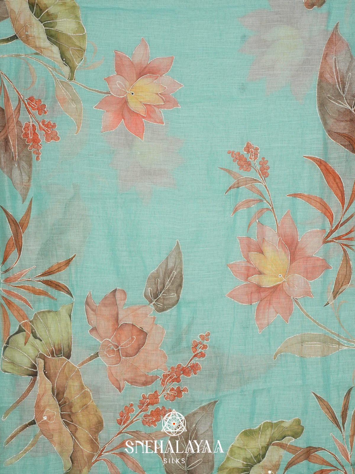 Mint Blue  Linen Saree