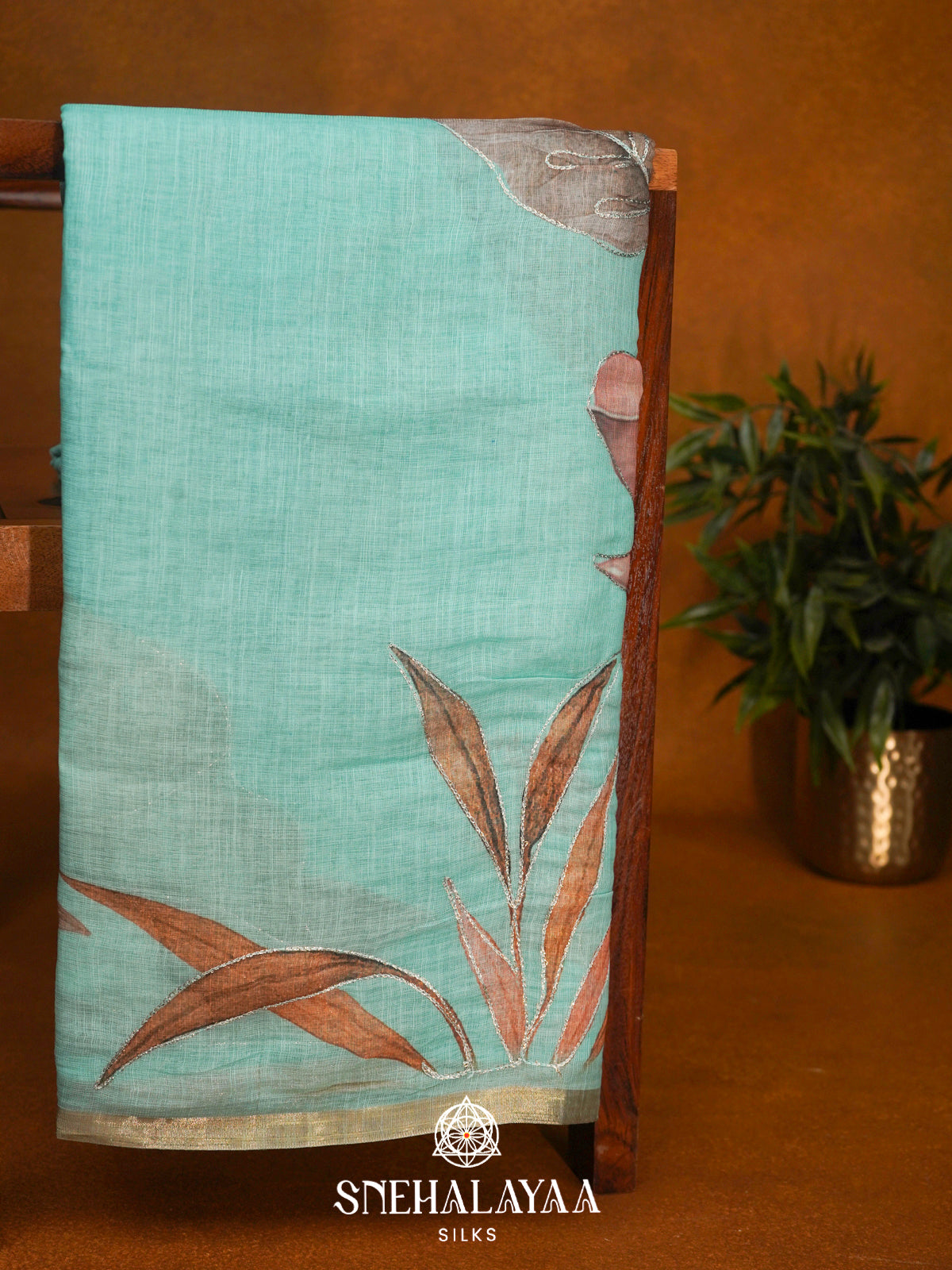 Mint Blue  Linen Saree