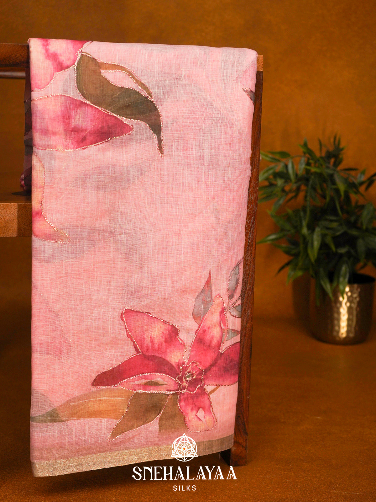 Pink  Linen Saree