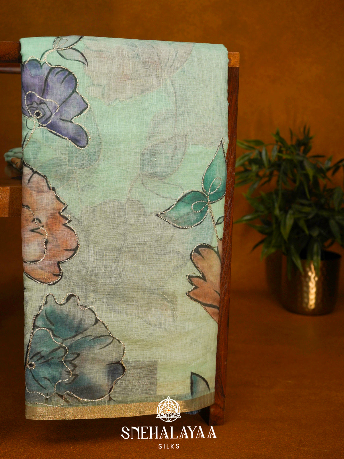 Mint Green  Linen Saree