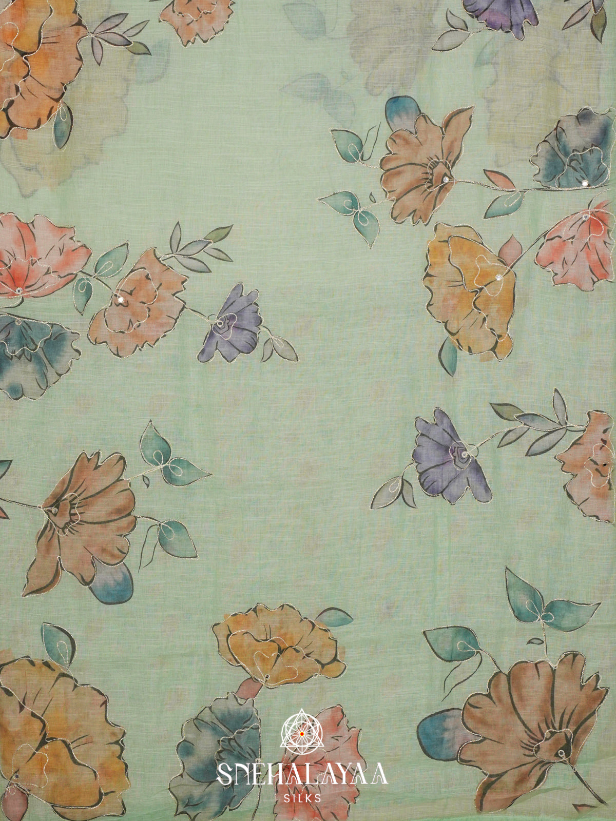 Mint Green  Linen Saree
