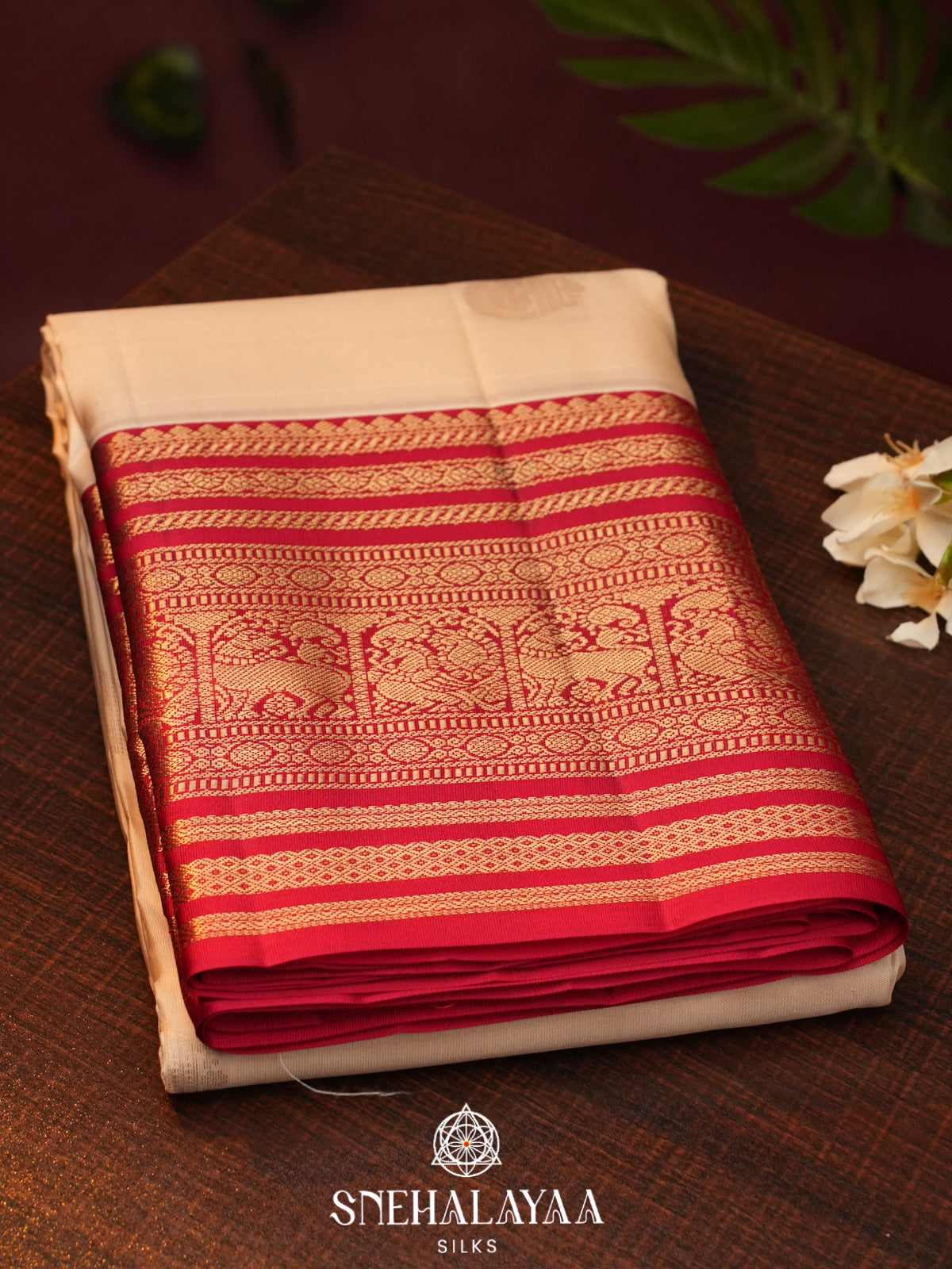 Cream  Kanjivaram Silk Saree