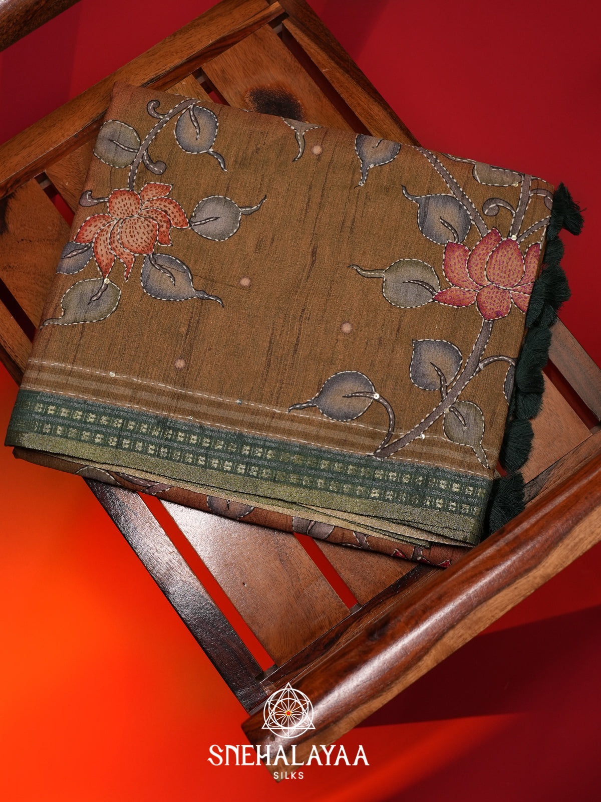 Mustard Tussar saree