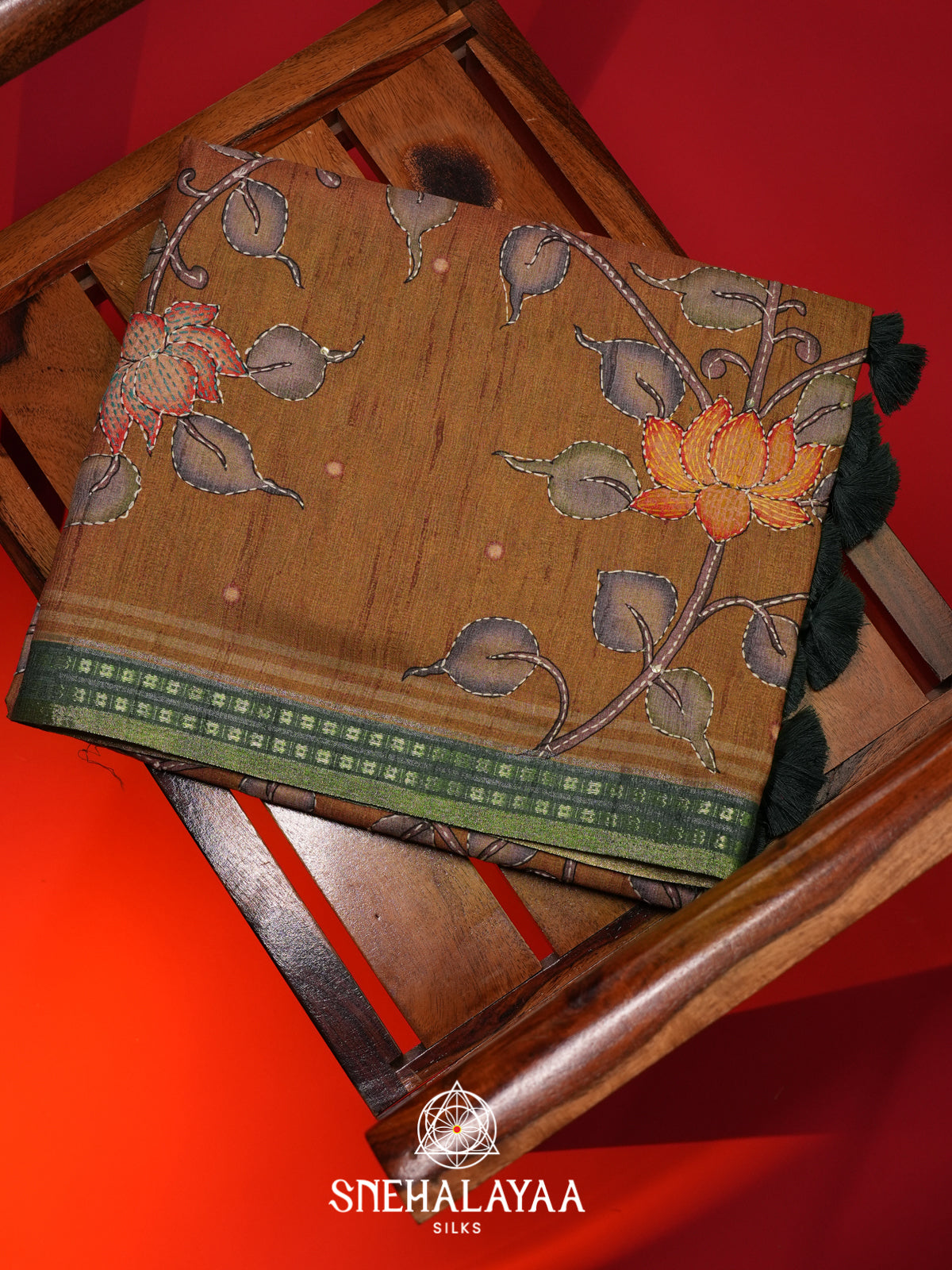Mustard Yellow Tussar saree