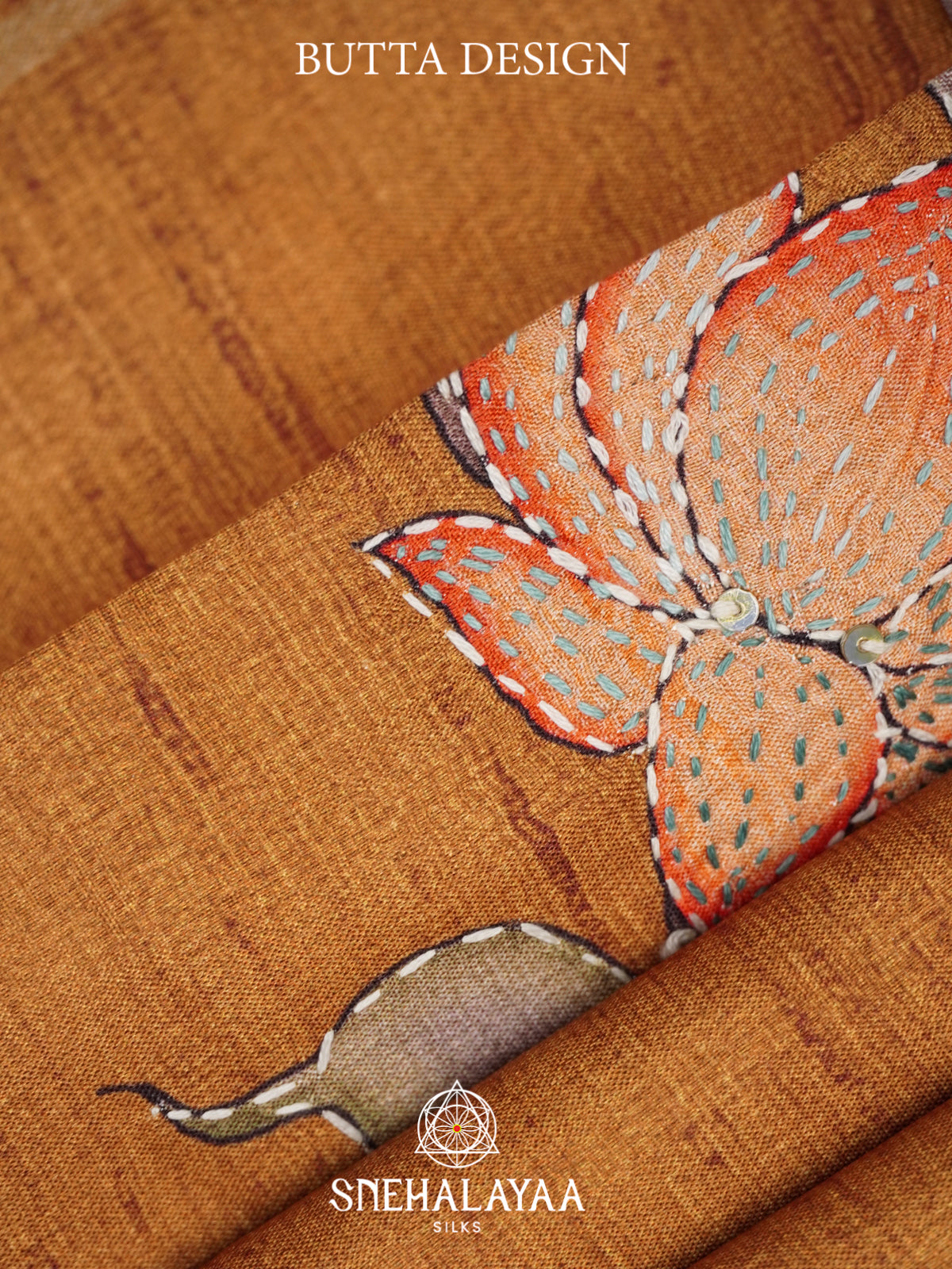 Mustard Yellow Tussar saree