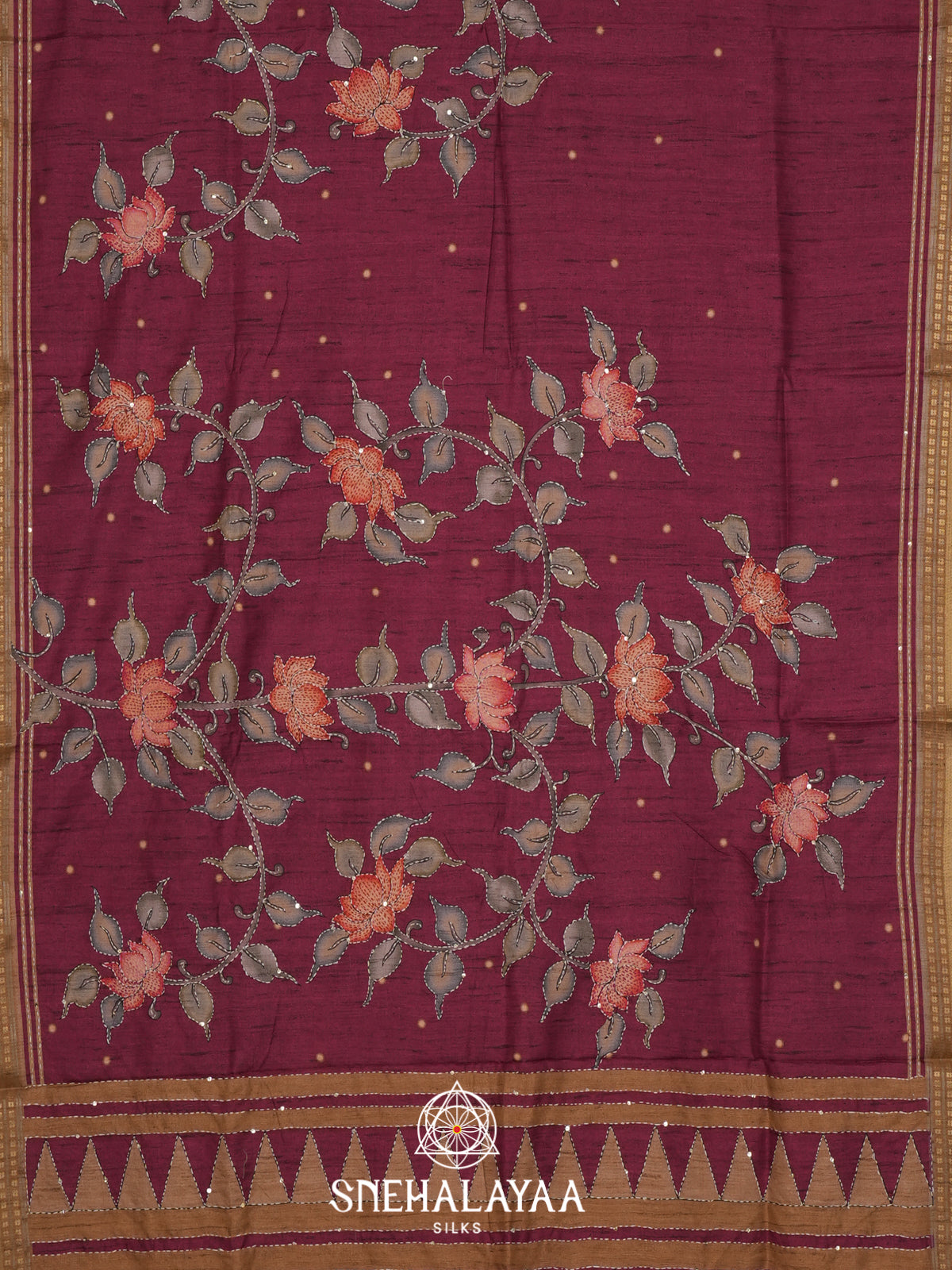 Maroon Tussar saree
