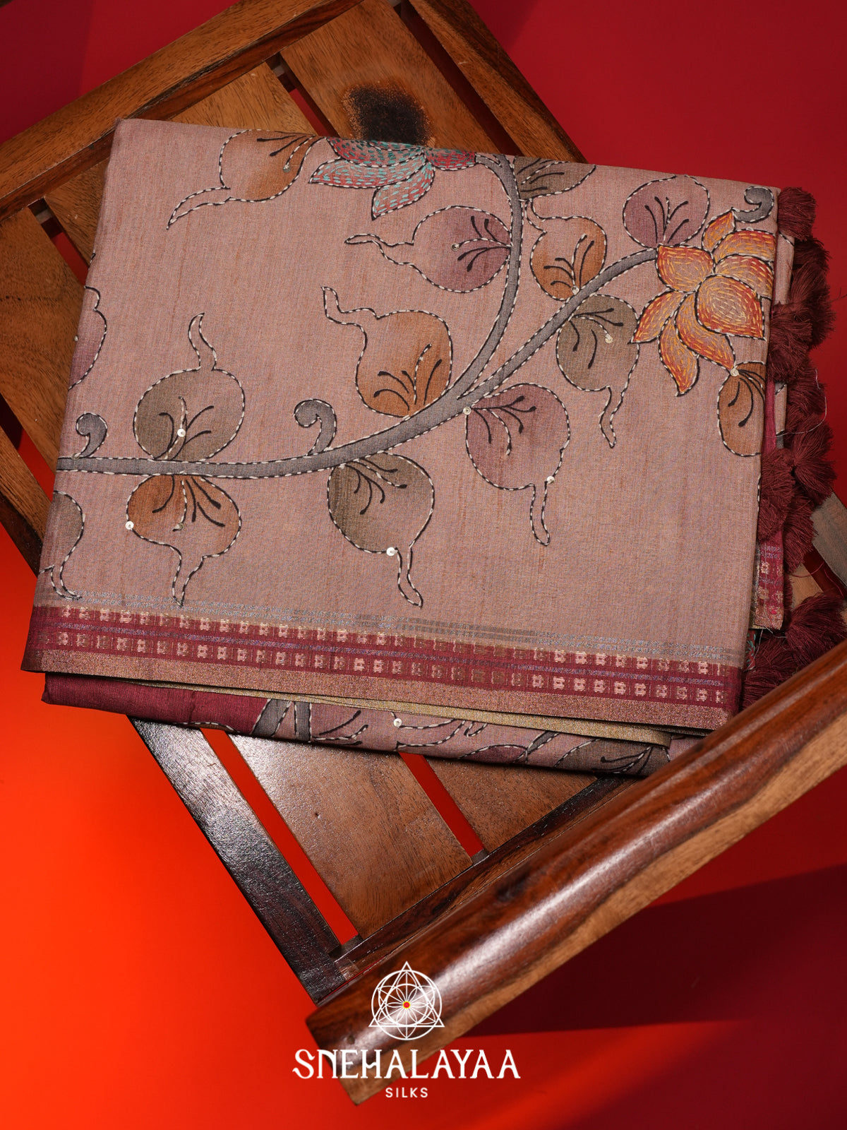Maroon Tussar saree