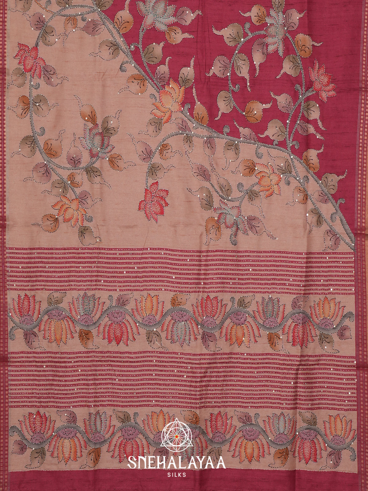 Maroon Tussar saree