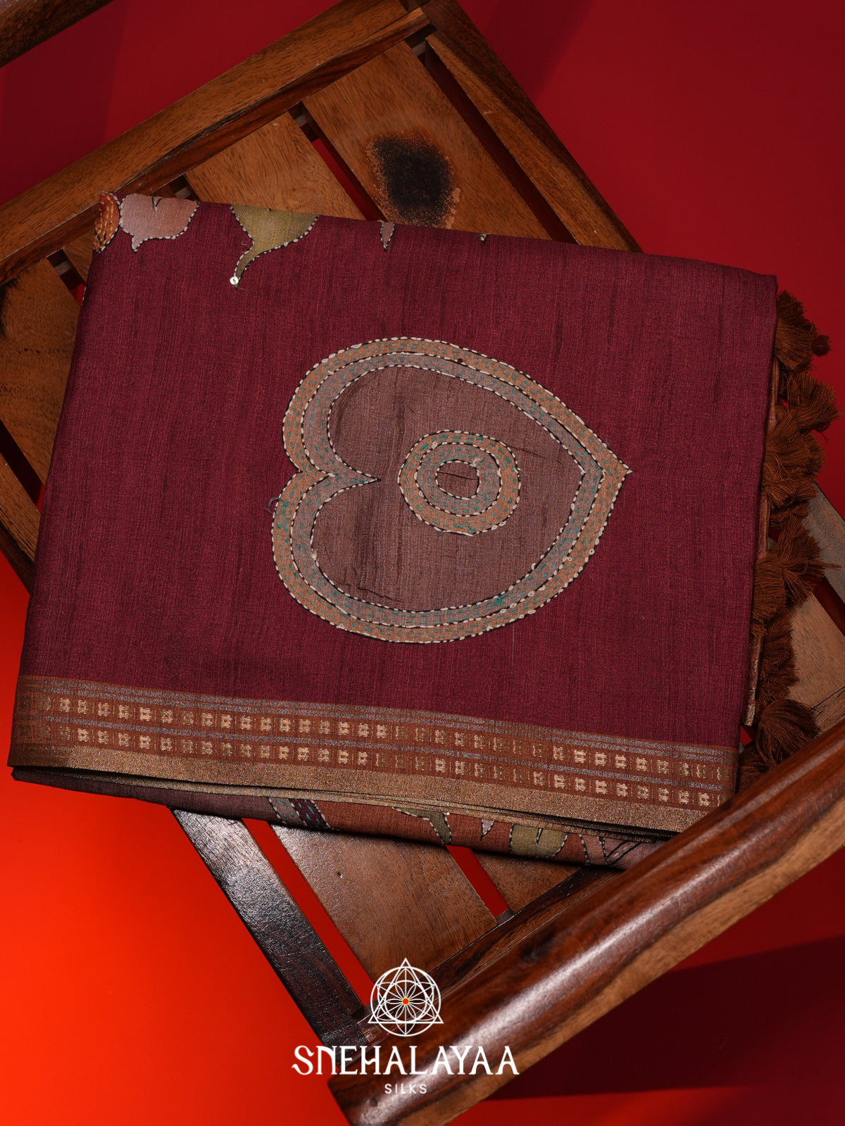 Maroon Tussar saree