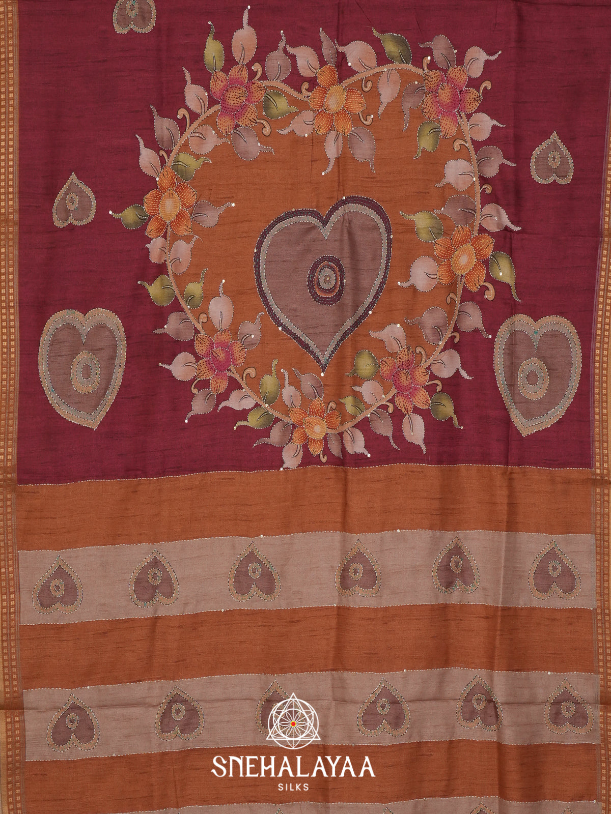 Maroon Tussar saree