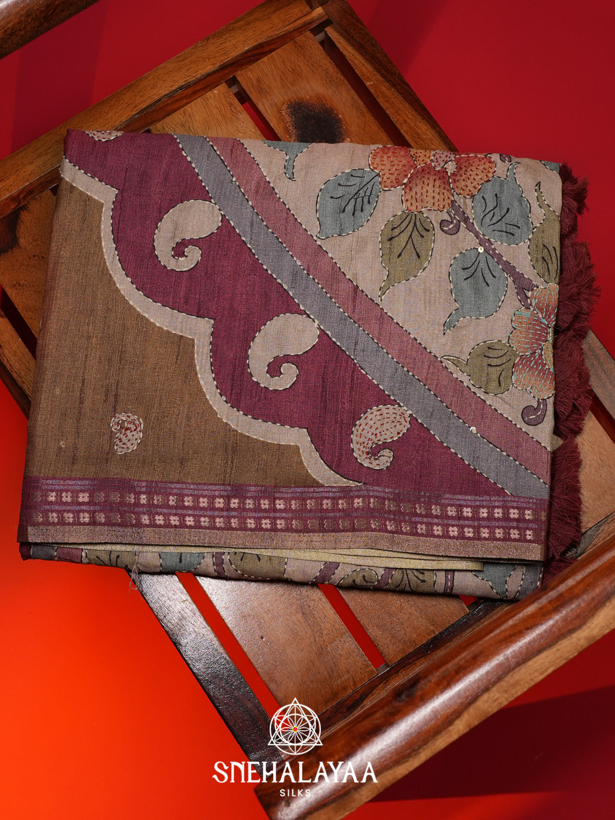 Brown Tussar saree