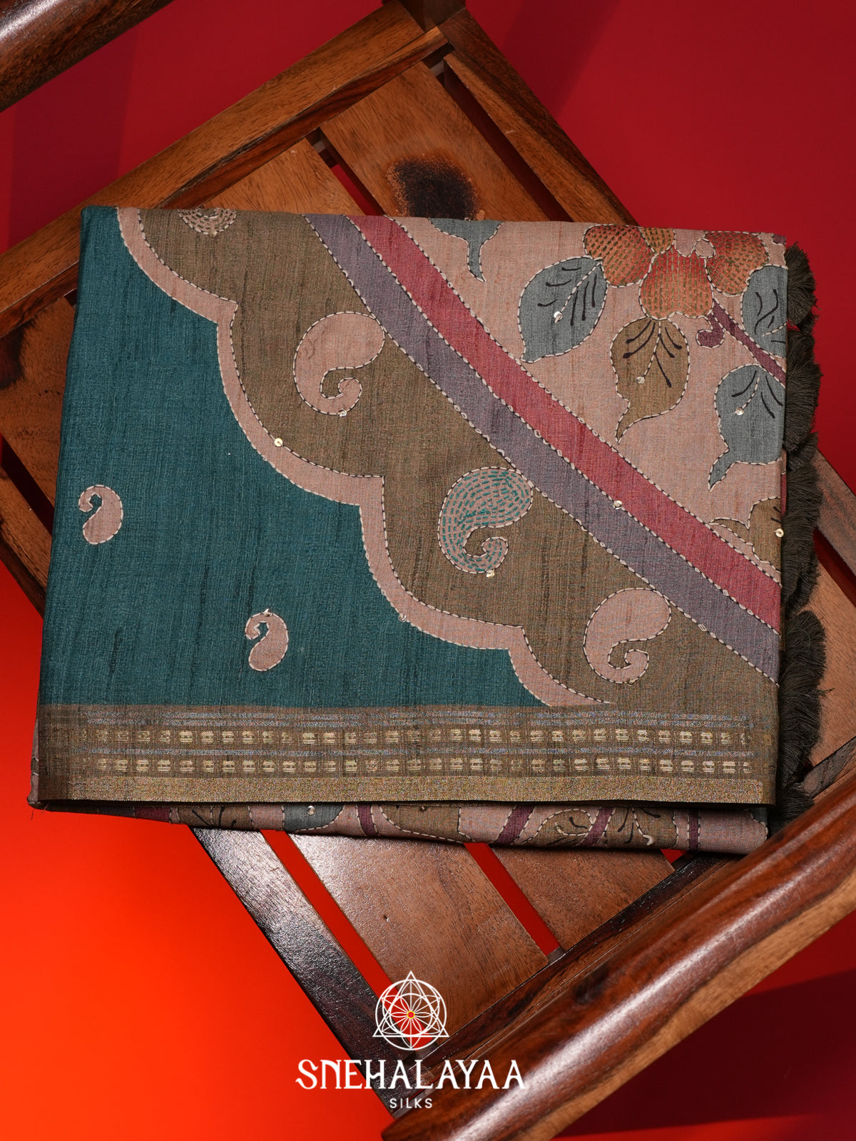 Peacock Blue Tussar saree