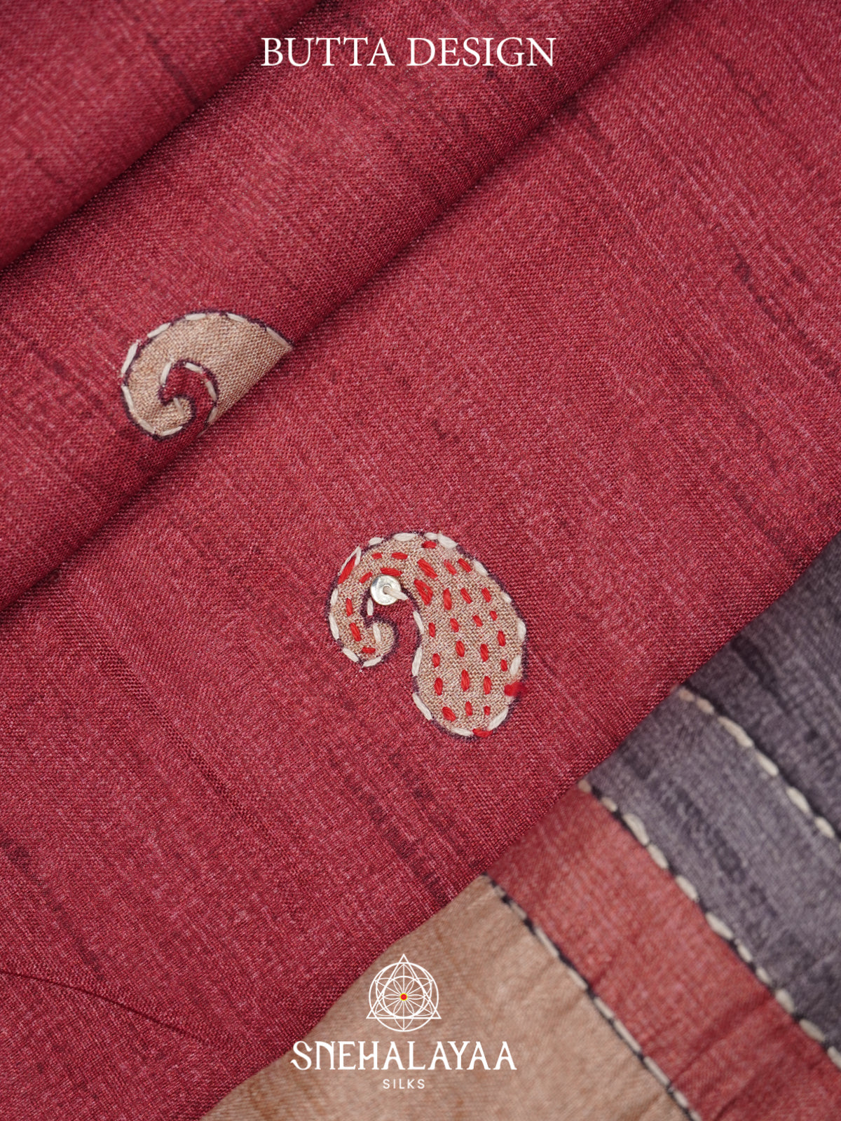 Maroon Tussar saree