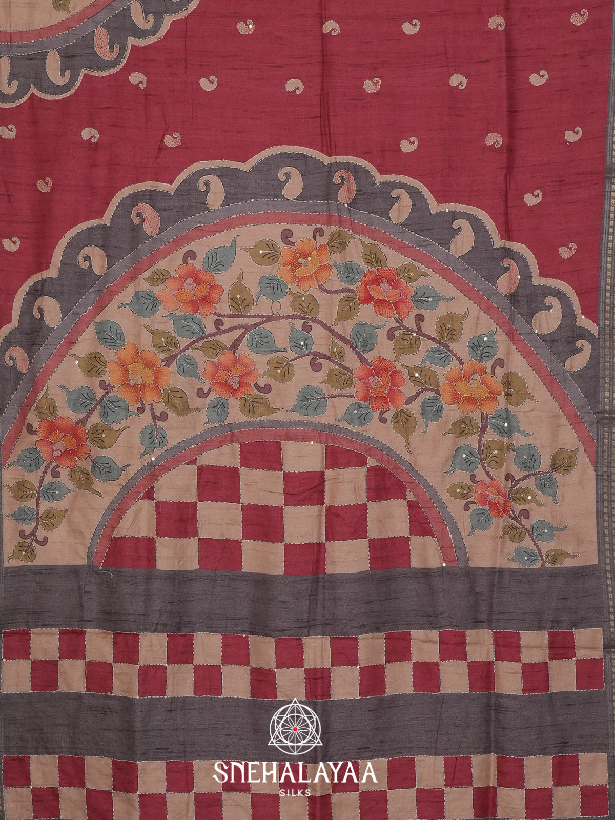 Maroon Tussar saree