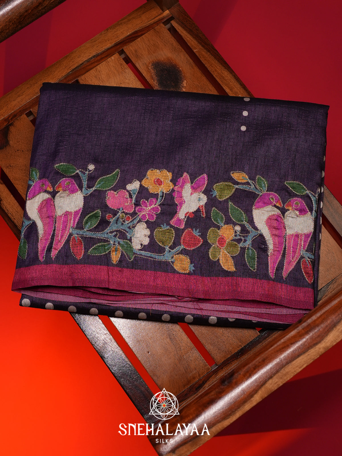 Aubergine Purple Tussar saree