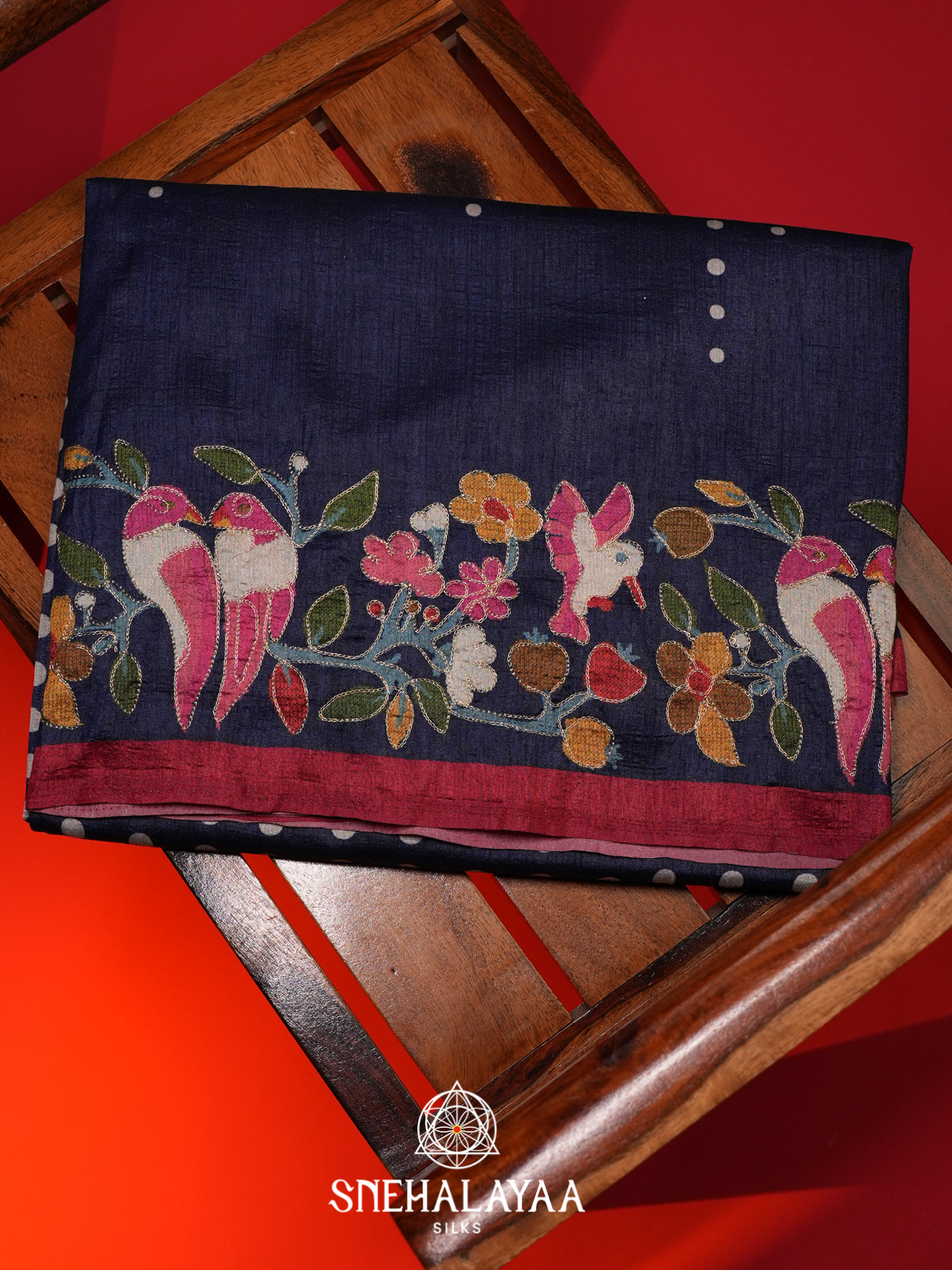 Ink Blue Tussar saree