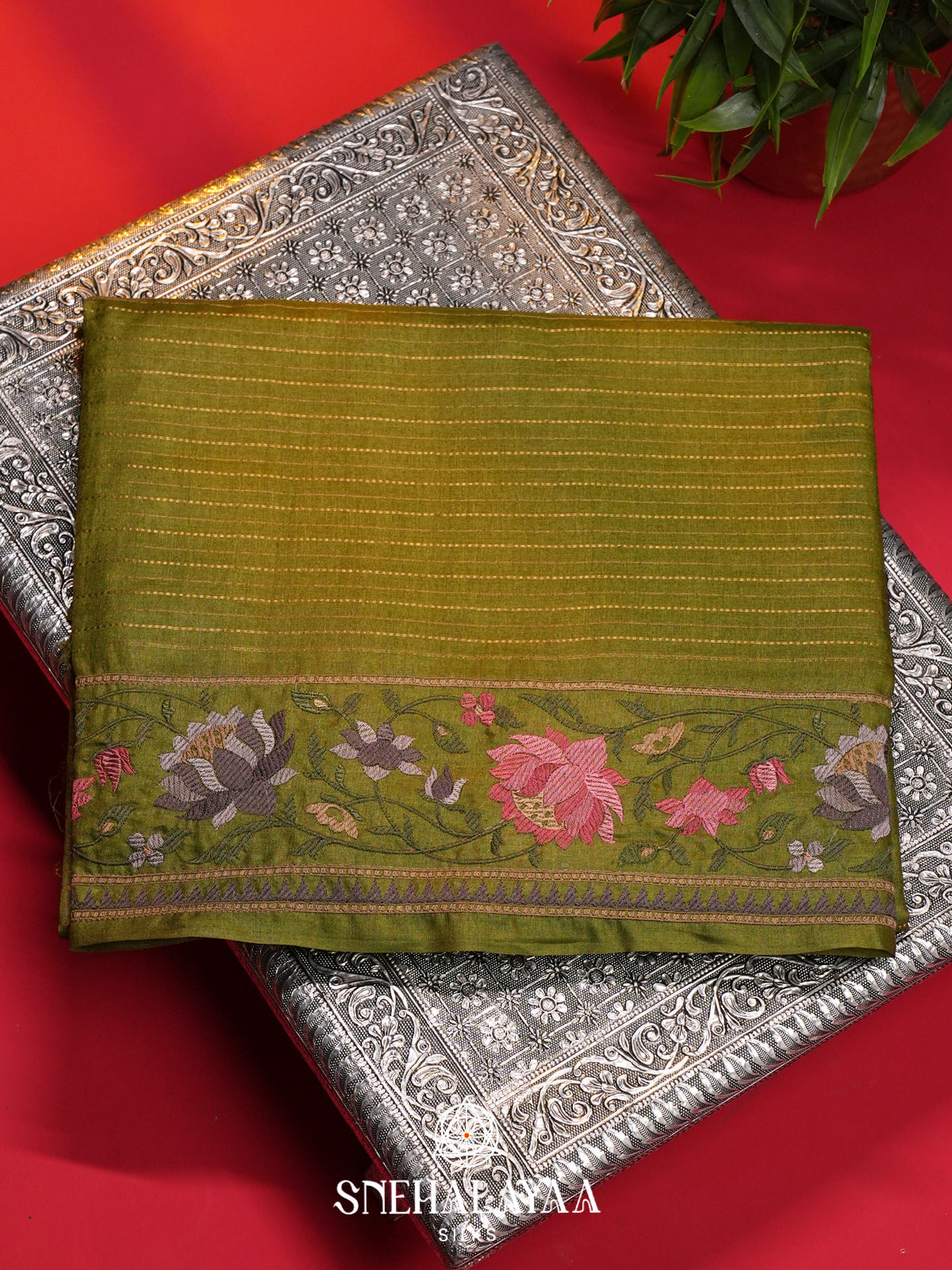Olive Green Tussar Saree