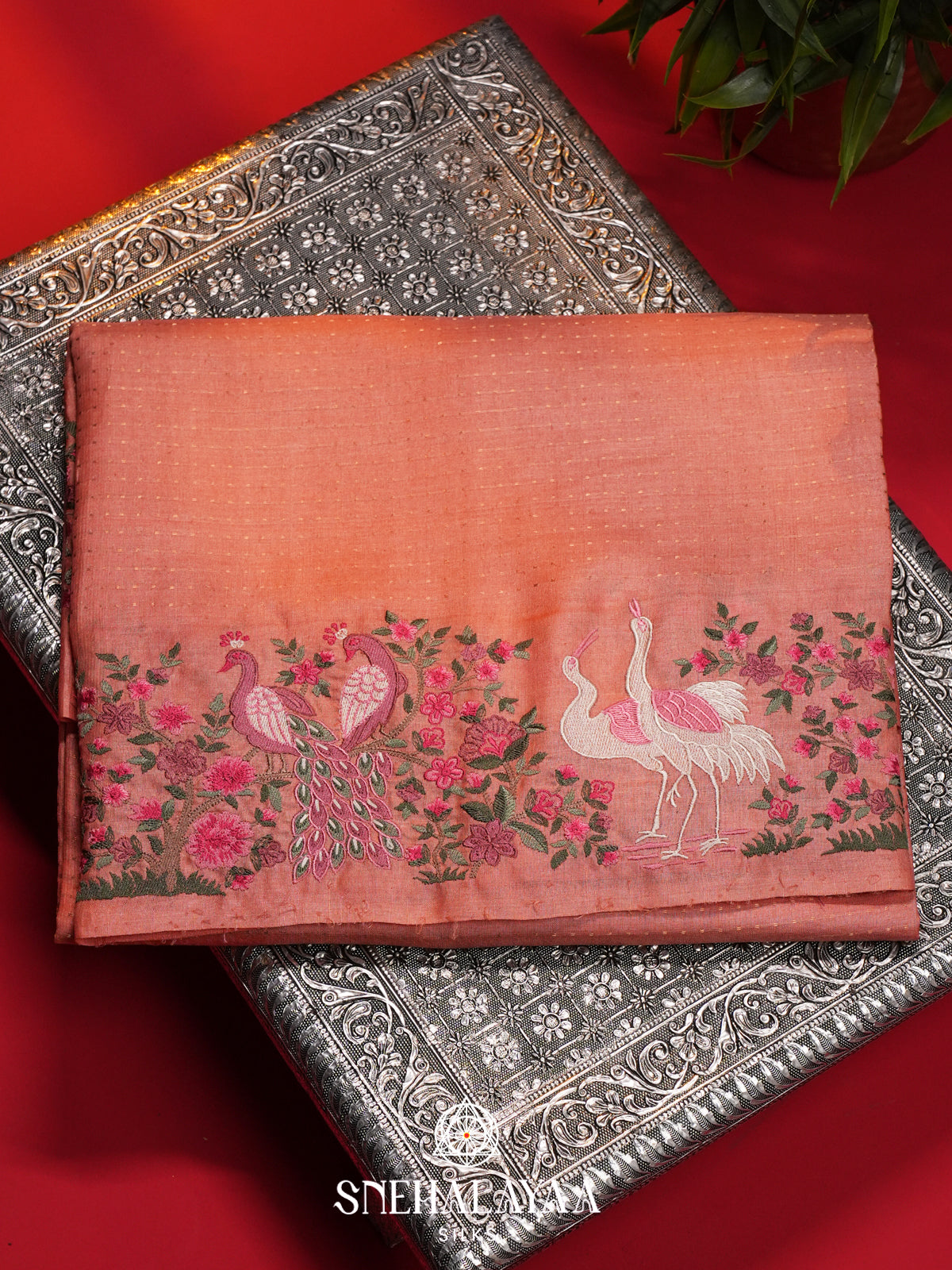 Peach Tussar Saree