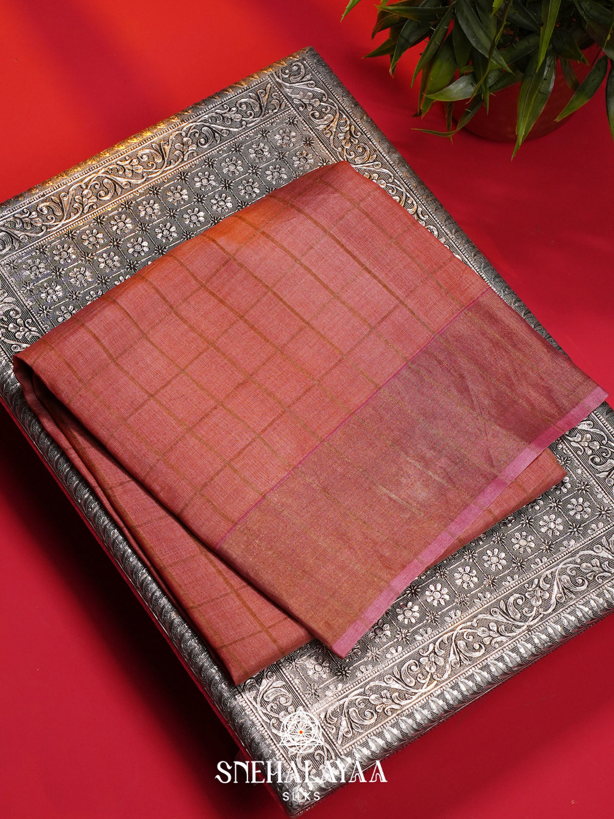 Peach Tussar Saree