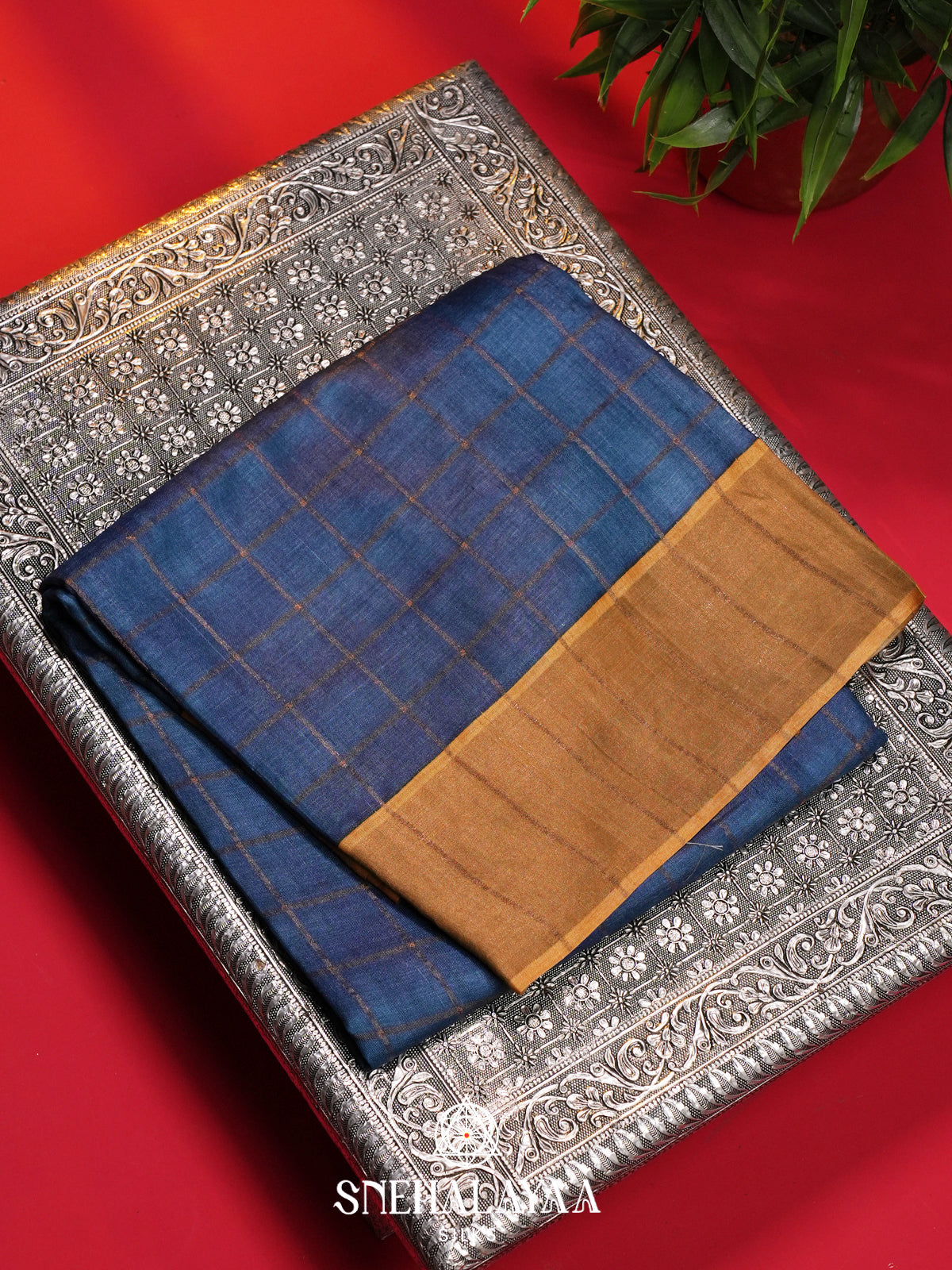 Ink Blue Tussar Saree