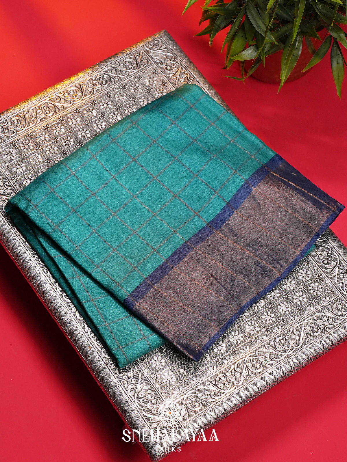 Teal Blue Tussar Saree