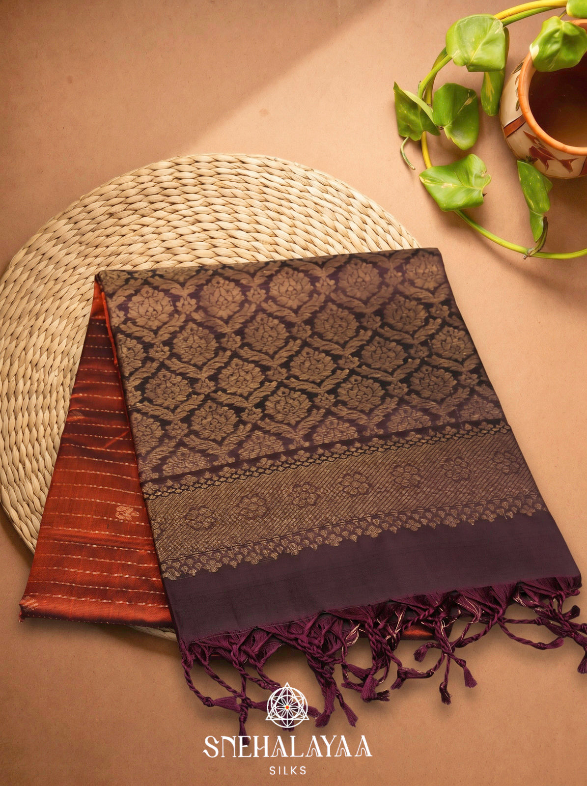 Burnt Orange Soft Silk Saree