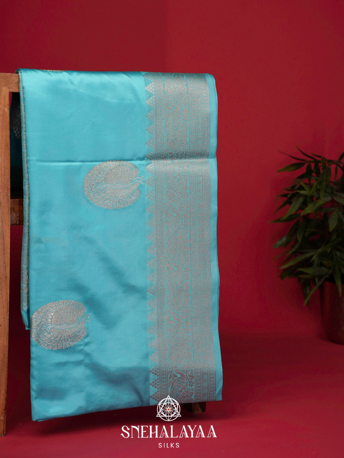 Blue Satin Banaras Saree