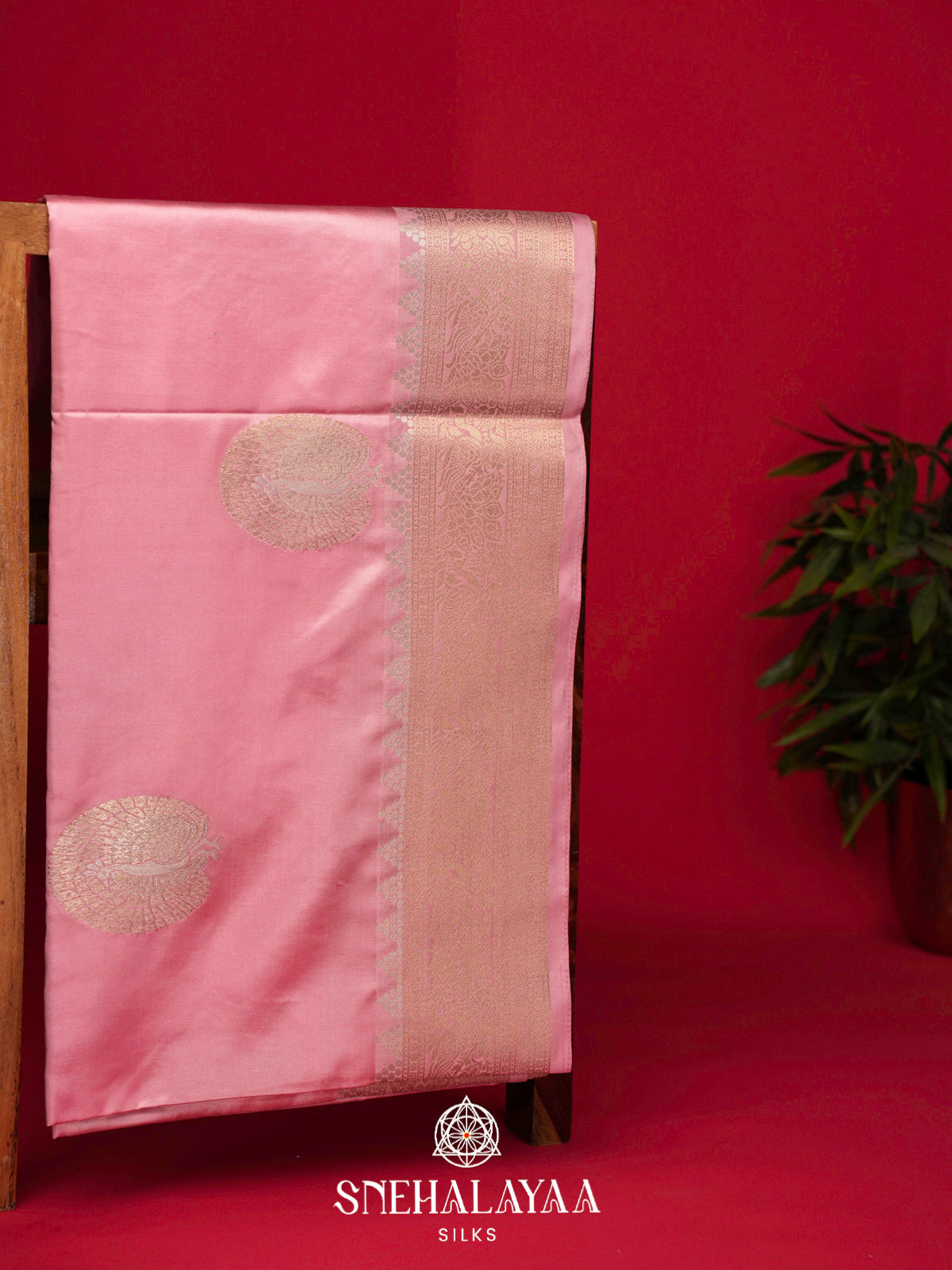 Pink Satin Banaras Saree