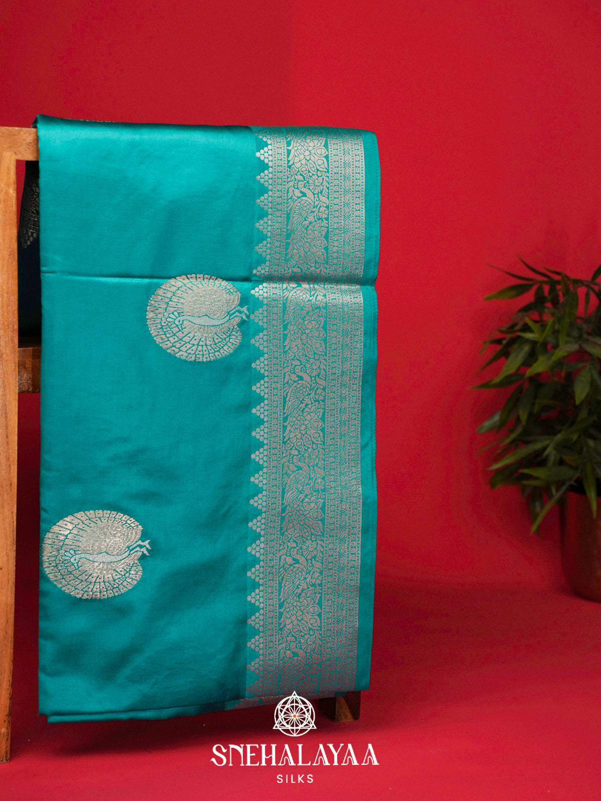 Cyan Satin Banaras Saree